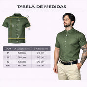 Camisa Social Masculina Manga Curta Gola Padre Aspecto de Linho - Cores Variadas - Confortável
