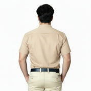 Camisa Social Masculina Gola Padre Manga Curta Aspecto Linho
