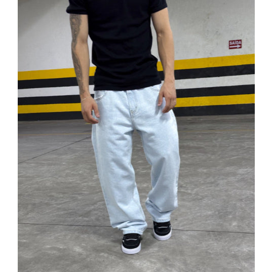 Calça Balão Jeans Masculina Baggy Streetwear Calca Bag Boca Larga Reta Estonada Calças
