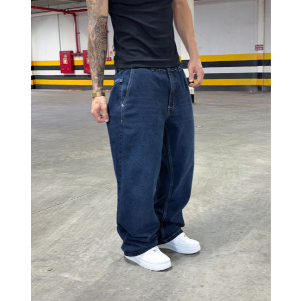 Calça Balão Jeans Masculina Baggy Streetwear Calca Bag Boca Larga Reta Estonada Calças