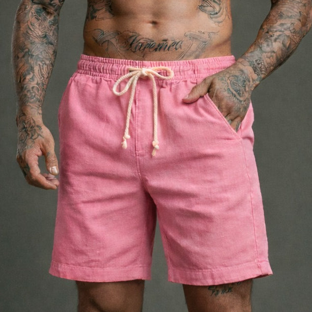 Short Linho Masculino Premium Estilo Mauricinho Moda Praia Verão - Cordão Ajustável Luxo