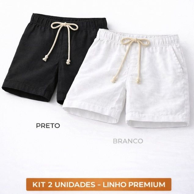 Short Linho Masculino Premium Estilo Mauricinho Moda Praia Verão - Cordão Ajustável Luxo