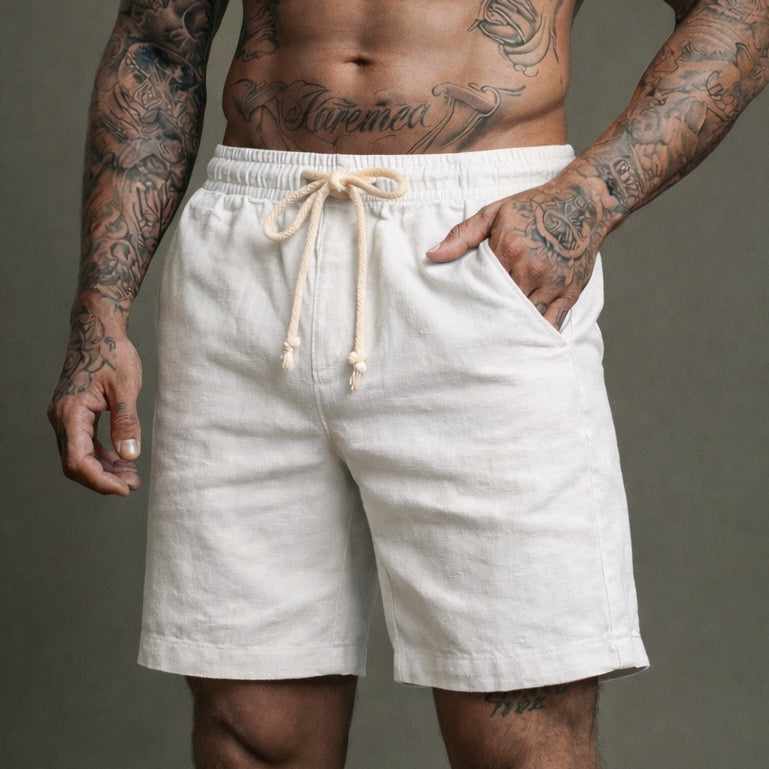 Short Linho Masculino Premium Estilo Mauricinho Moda Praia Verão - Cordão Ajustável Luxo