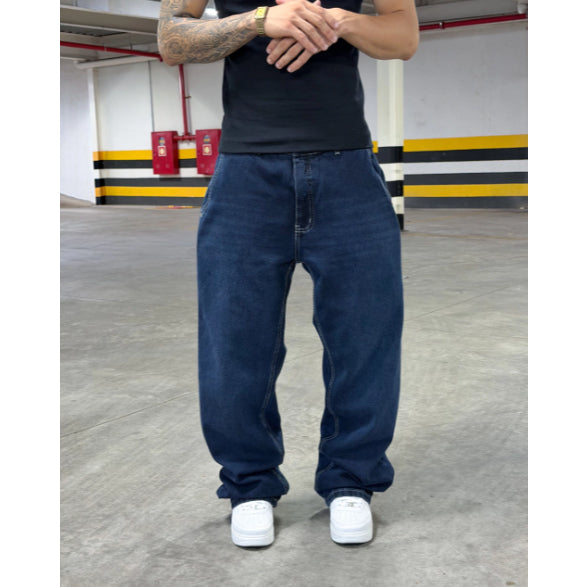 Calça Balão Jeans Masculina Baggy Streetwear Calca Bag Boca Larga Reta Estonada Calças