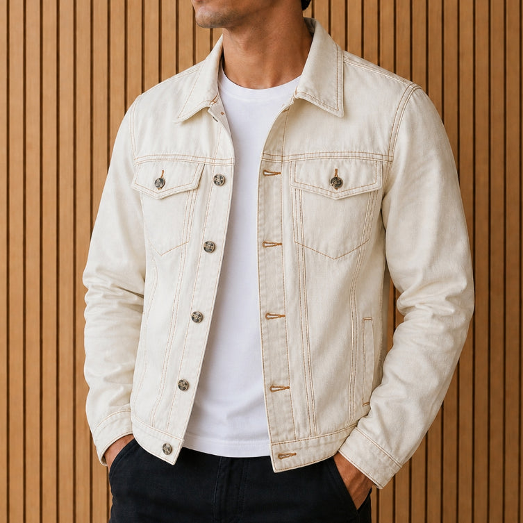 Jaqueta Jeans Masculina Com Fechamento em Botões