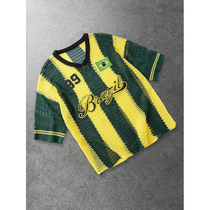Blusa do Brasil Camisa Masculina Tricô  Estilosa Copa do Mundo Verde Amarelo Seleção Brasileira