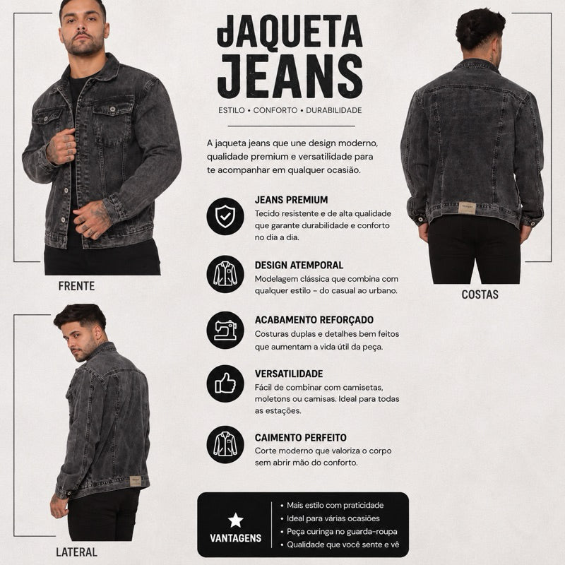 JAQUETA JEANS MASCULINA SLIM PREMIUM ESTONADA STREETWEAR 4 CORES