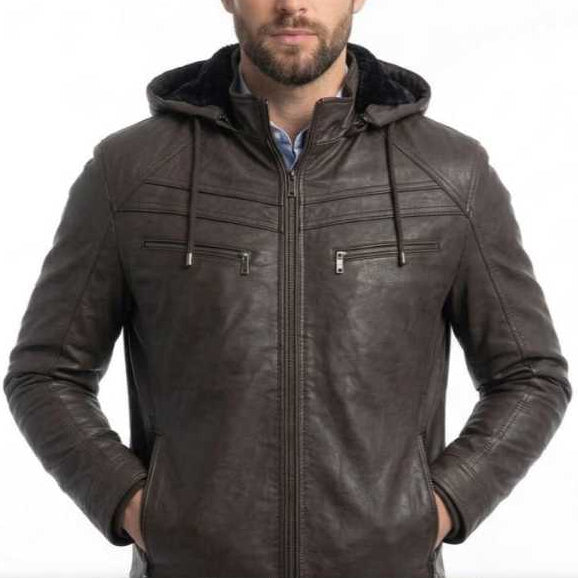 Jaqueta Couro Motoqueiro Forrada Pelo Capuz Removível Inverno Zíper Reforçado Masculina Premium Confortável Elegante