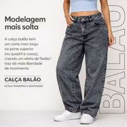Calça Feminina Wide Leg 36 ao 48 Balão Baggy Boca Larga Estonado Moda Feminina Streetwear 100% Algodão Direto da Fábrica