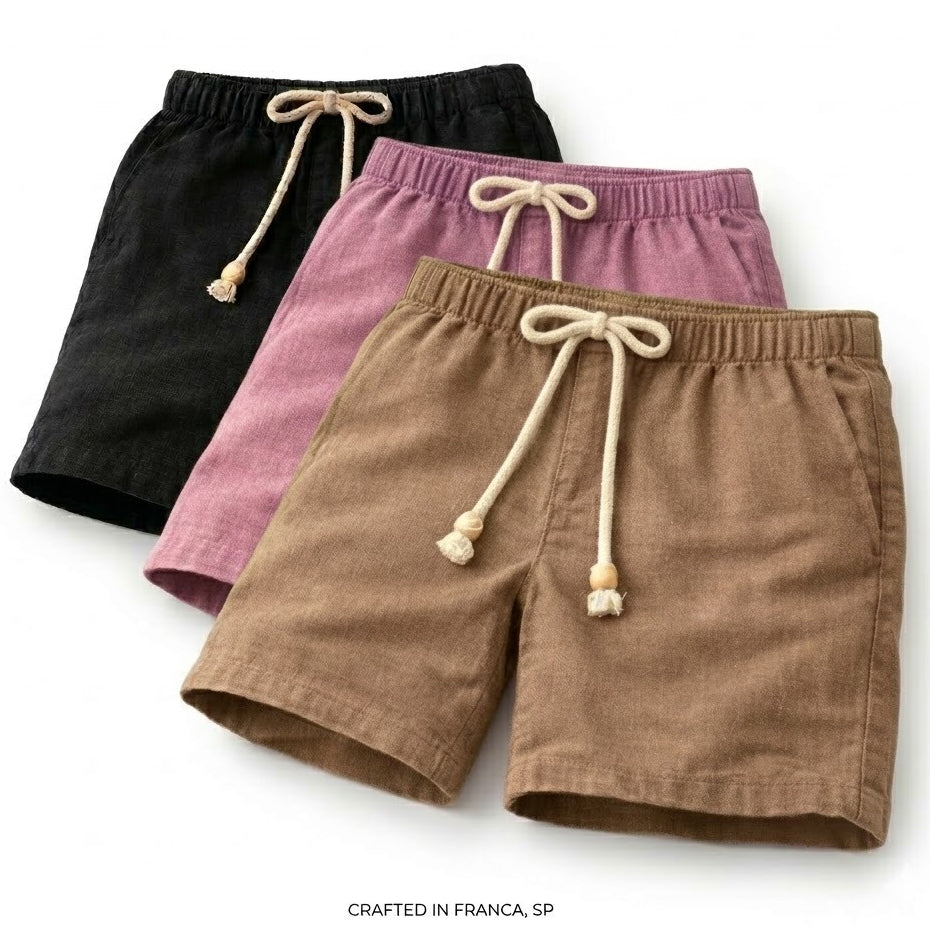 Short Linho Masculino Premium Estilo Mauricinho Moda Praia Verão - Cordão Ajustável Luxo
