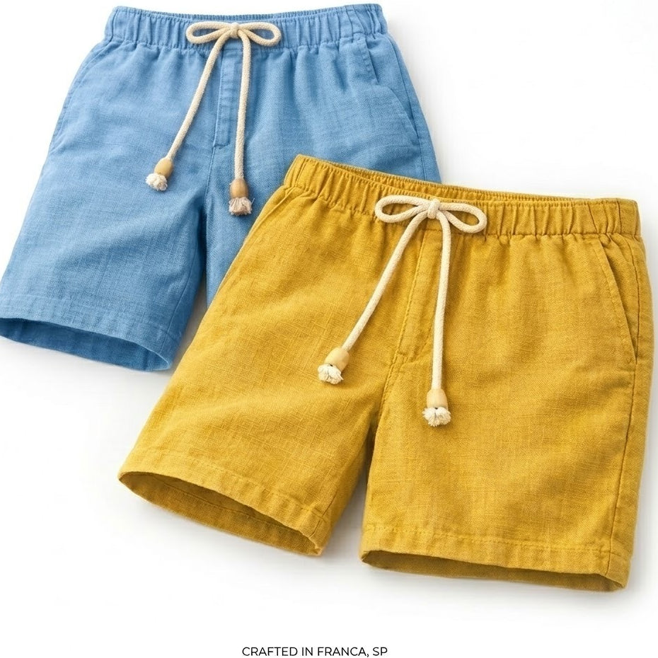 Short Linho Masculino Premium Estilo Mauricinho Moda Praia Verão - Cordão Ajustável Luxo