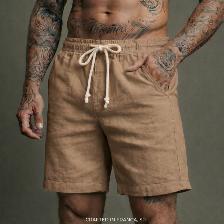 Short Linho Masculino Premium Estilo Mauricinho Moda Praia Verão - Cordão Ajustável Luxo