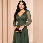 Vestido de Festa Longo com Manga Longa Transparente Para Ocasiões Especiais