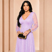 Vestido de Festa Longo com Manga Longa Transparente Para Ocasiões Especiais