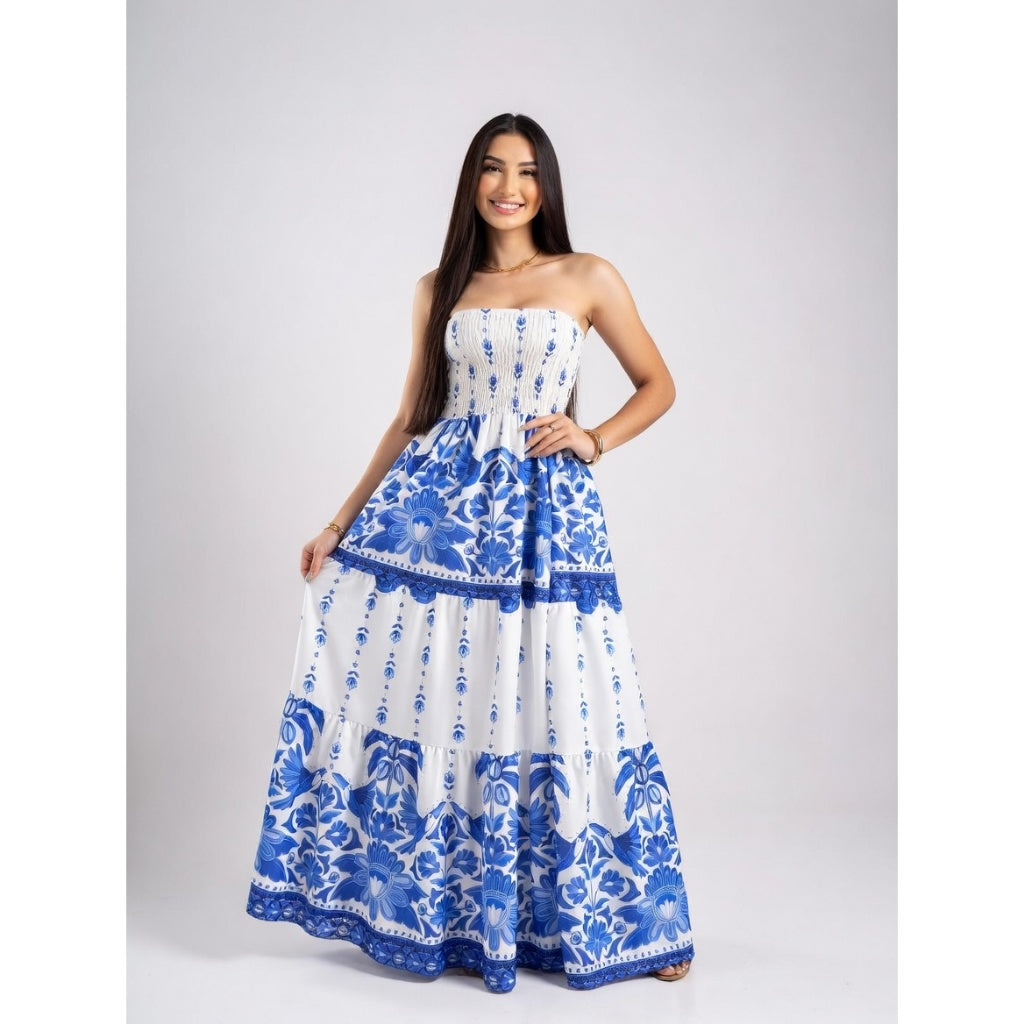 Vestido Floral Longo Tomara que Caia Feminino Casual Elegante Leve Verão Tendência