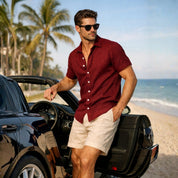 Camisa Linho Masculina Social Gola Italiana Casual Luxo Premium Manga Curta