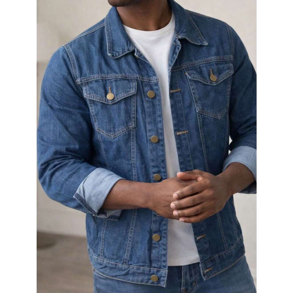 Jaqueta Jeans Masculina Com Fechamento em Botões