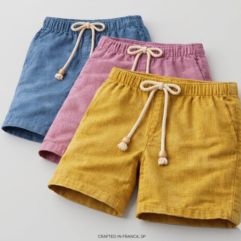Short Linho Masculino Premium Estilo Mauricinho Moda Praia Verão - Cordão Ajustável Luxo