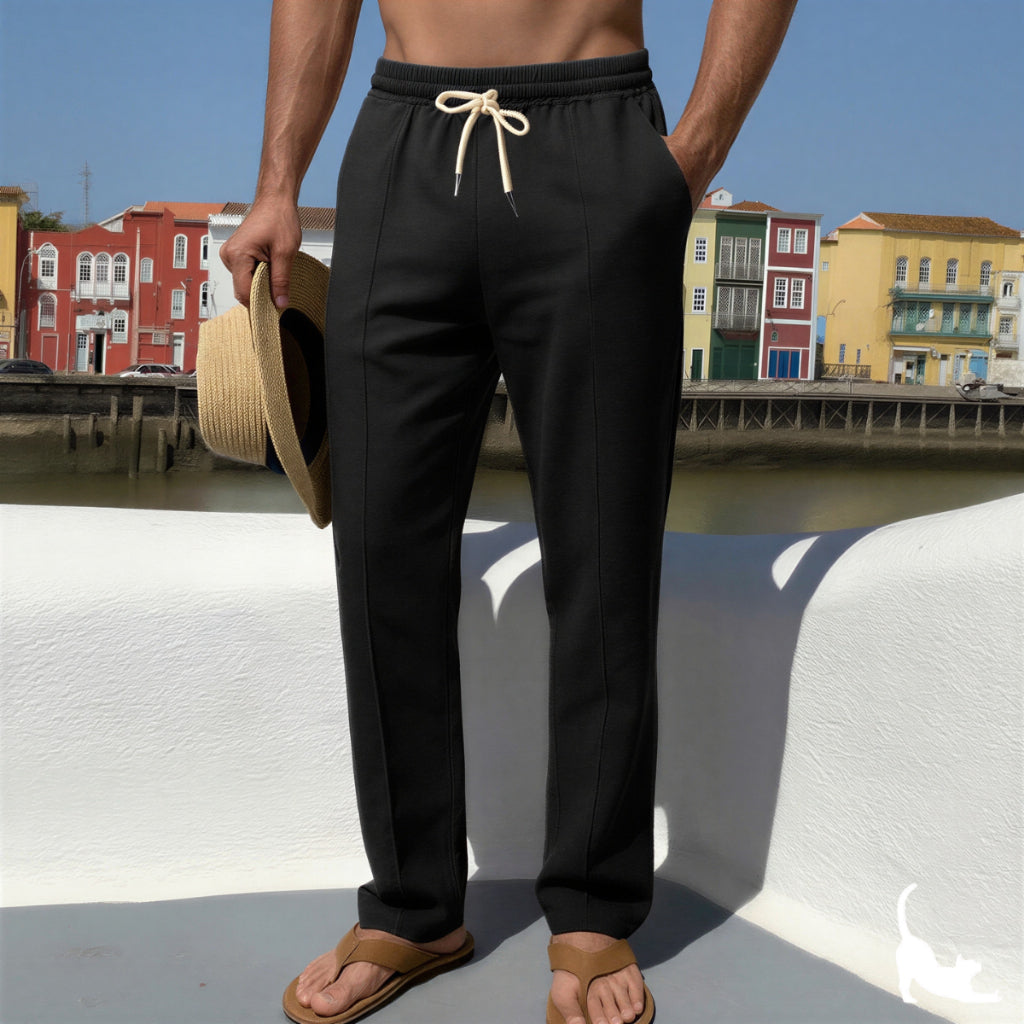 Kit 2 Calça Linho Masculina Reta Cintura Elástica Cordão — Casual Praia Verão Wide Leg Confortável