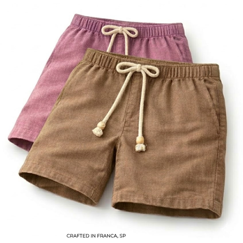 Short Linho Masculino Premium Estilo Mauricinho Moda Praia Verão - Cordão Ajustável Luxo