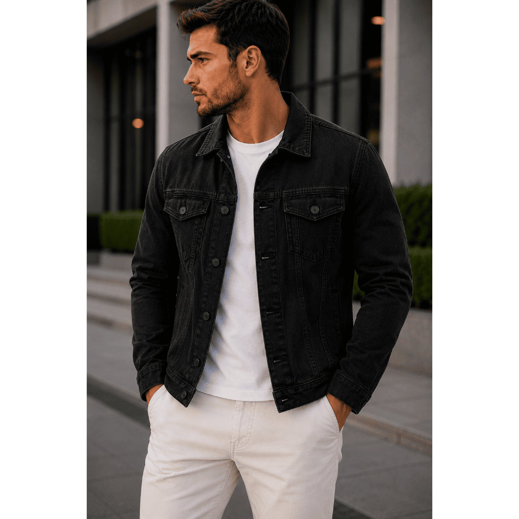 Jaqueta Jeans Masculina Algodão Premium Estilo Moderno Design Versatil Casual Elegante Confortável