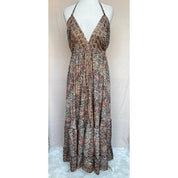 Vestido Longo Seda Indiana Frente Única Costa Nua- Estilo Boho Chic