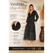 Vestido longo Feminino de tule manga longa de festa, casamento com bojo todo forrado