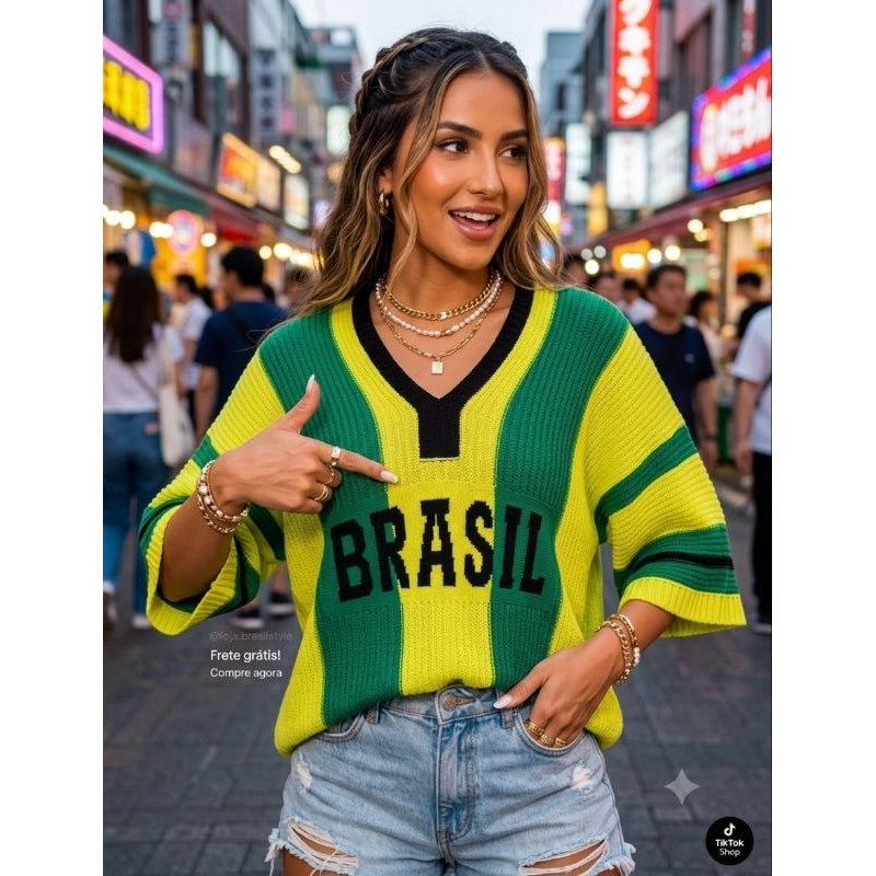 Blusa feminina  Brasil Tricot camiseta OVer SiZe   lançamento ...