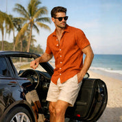 Camisa Linho Masculina Social Gola Italiana Casual Luxo Premium Manga Curta