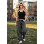 Calça Feminina Wide Leg 36 ao 48 Balão Baggy Boca Larga Estonado Moda Feminina Streetwear 100% Algodão Direto da Fábrica