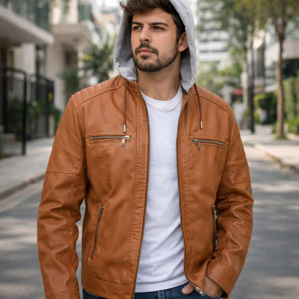 Jaqueta De Couro Masculina Casaco Blusa De Frio Corta Vento Impermeavel