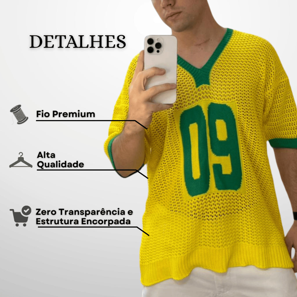 Camisa Brasil Oversize Manga Curta Copa Tricot Qualidade Camiseta Básica Time Seleção Básico Unissex