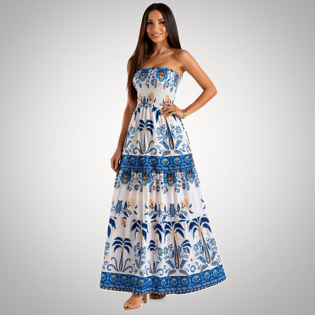 Vestido Floral Longo Tomara que Caia Feminino Casual Elegante Leve Verão Tendência