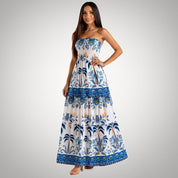 Vestido Floral Longo Tomara que Caia Feminino Casual Elegante Leve Verão Tendência