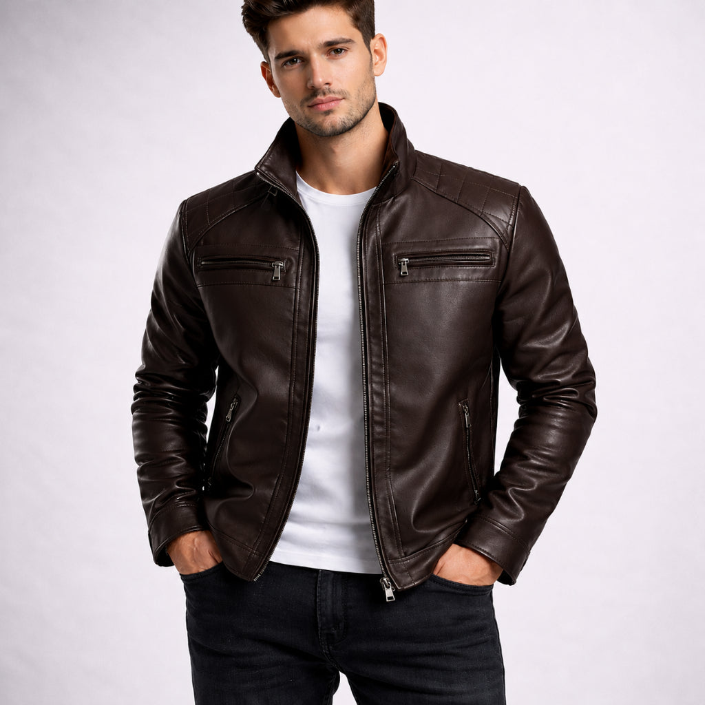 Jaqueta de Couro Masculina Slim Resistente Forrada Luxo