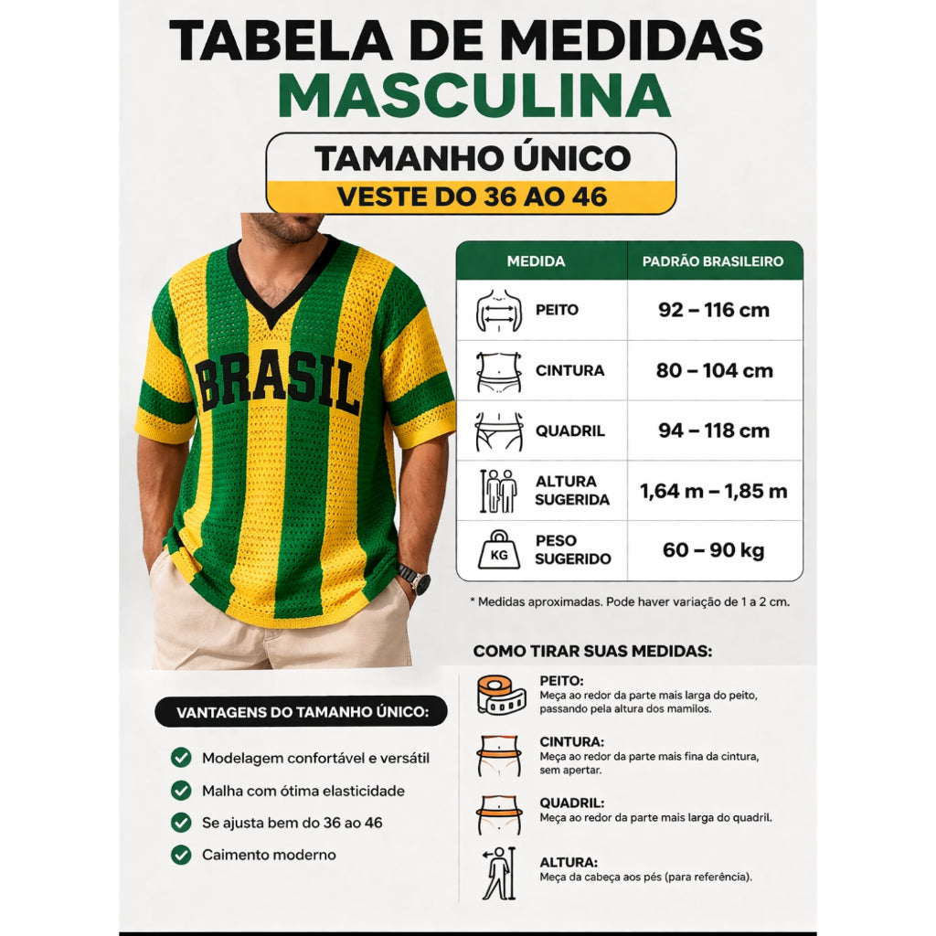 Blusa Brasil Masculino Tricot listrada decote V