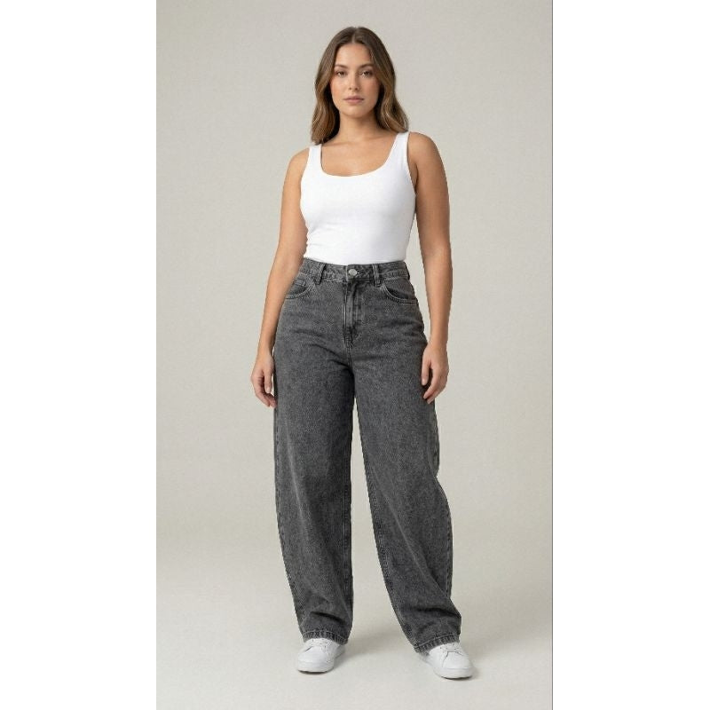 Calça Feminina Wide Leg 36 ao 48 Balão Baggy Boca Larga Estonado Moda Feminina Streetwear 100% Algodão Direto da Fábrica