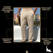 Kit 2 Calça Linho Masculina Reta Cintura Elástica Cordão — Casual Praia Verão Wide Leg Confortável