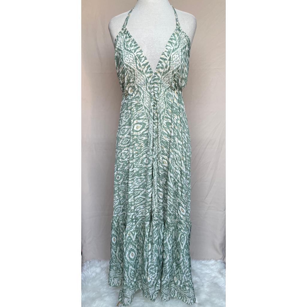 Vestido Longo Seda Indiana Frente Única Costa Nua- Estilo Boho Chic
