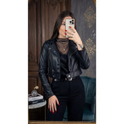 Jaqueta Feminina Couro Fake Preta Estilo Motoqueira Com Zíper Moda Inverno Blogueira