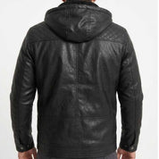 Jaqueta Couro Motoqueiro Forrada Pelo Capuz Removível Inverno Zíper Reforçado Masculina Premium Confortável Elegante