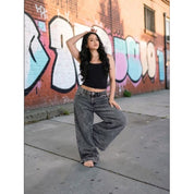 Calça Feminina Wide Leg 36 ao 48 Balão Baggy Boca Larga Estonado Moda Feminina Streetwear 100% Algodão Direto da Fábrica