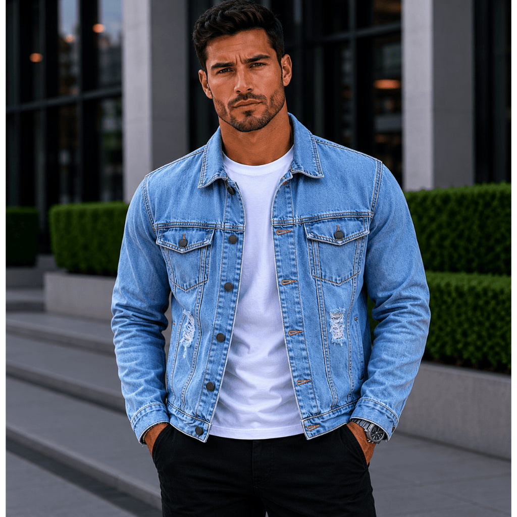 Jaqueta Jeans Masculina Algodão Premium Estilo Moderno Design Versatil Casual Elegante Confortável