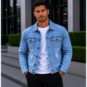 Jaqueta Jeans Masculina Algodão Premium Estilo Moderno Design Versatil Casual Elegante Confortável