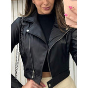 Jaqueta De Couro Feminina Com Ziper Inverno Elegante Envio Imediato