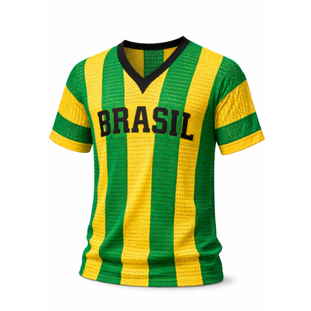 Blusa Brasil Masculino Tricot listrada decote V
