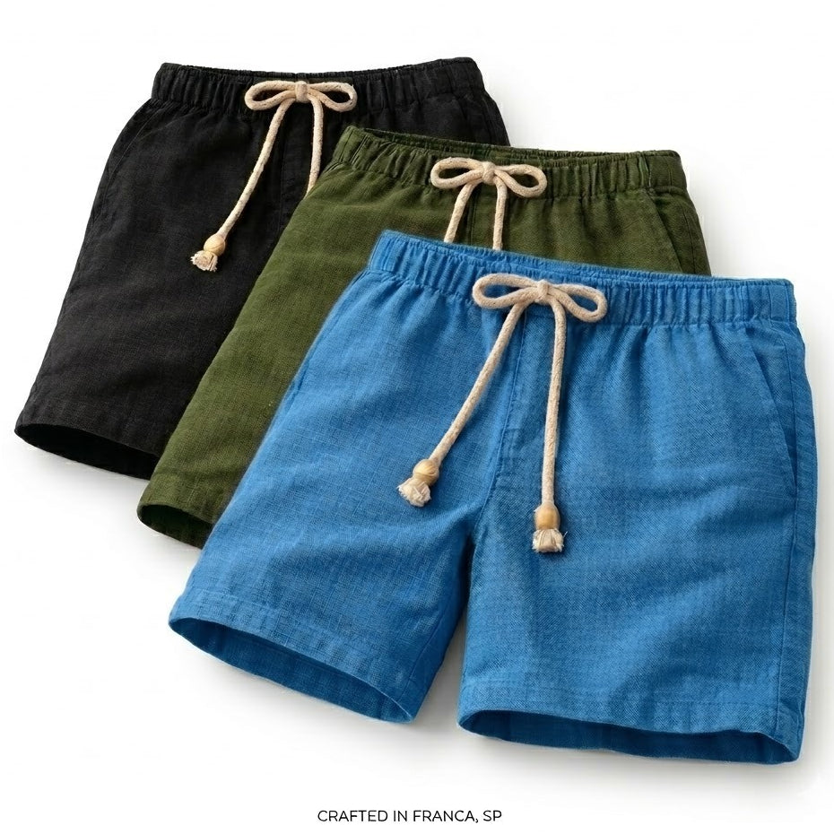 Short Linho Masculino Premium Estilo Mauricinho Moda Praia Verão - Cordão Ajustável Luxo