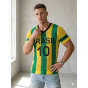 Camiseta do Brasil copa 2026 Masculina em Tricot furadinha Premium – Edição Especial Brasil evolution crewneck