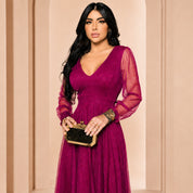 Vestido de Festa Longo com Manga Longa Transparente Para Ocasiões Especiais
