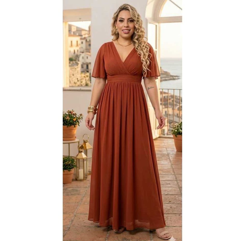 vestido feminino rubi elegante tule com manga fluida , para festas, casamento e formaturas